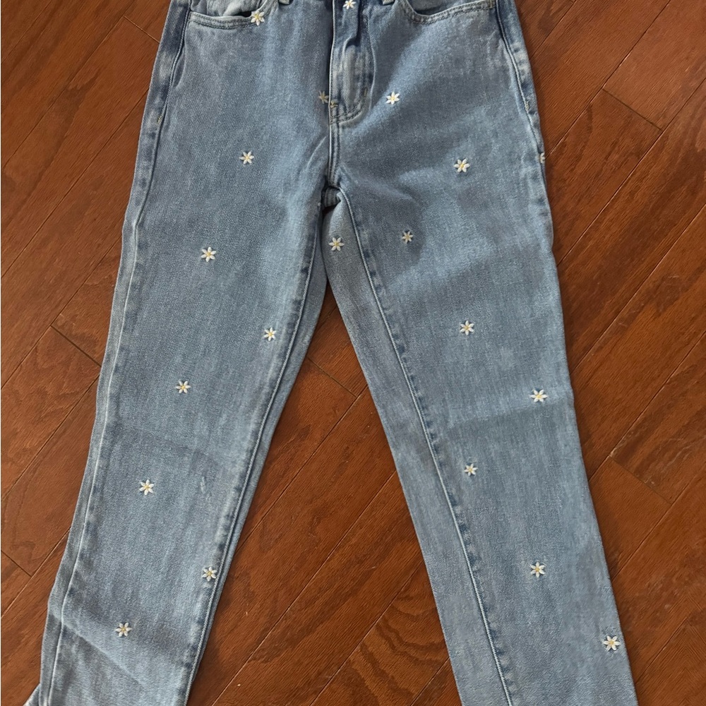 Gently worn PacSun Blue Jeans with Daisy Embroidery 23 Short